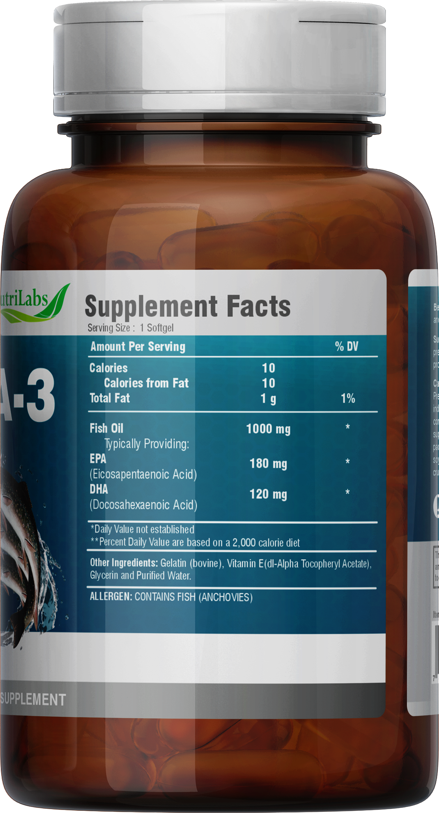 Omega 3 Fish Oil 1 000 mg 90 Softgels 785571754155 Nutrilabs